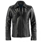 Schwarze Slim-Fit Moto-Racer-Jacke aus echtem Rindsleder für Herren